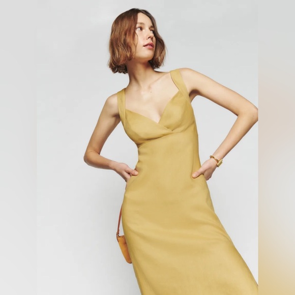 NWT Reformation Linen Alira Dress in Tuscan Sun Yellow Size 8 - Picture 3 of 10